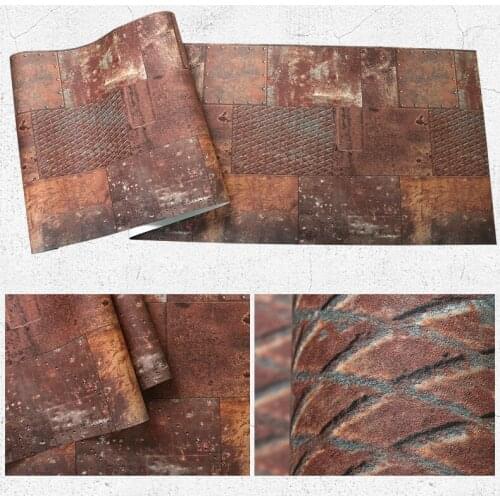 Retro Metal Sheet Wallpaper Roll Waterproof PVC Vinyl Tile Wall Paper for Hotel Bathroom Background Wall Papel De Parede 10M