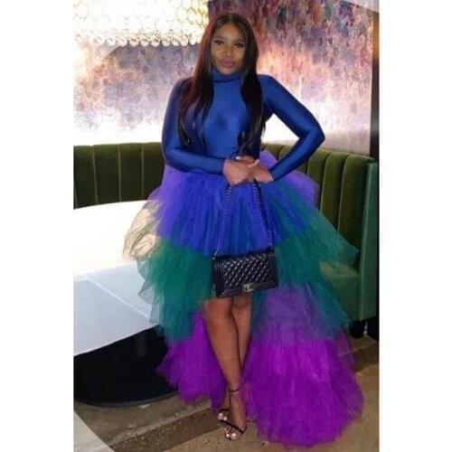 Christmas Colorful Ruffles High Low Tulle Skirts Women 2021 Long Tulle Maxi Skirt Elastic Custom Made Saias