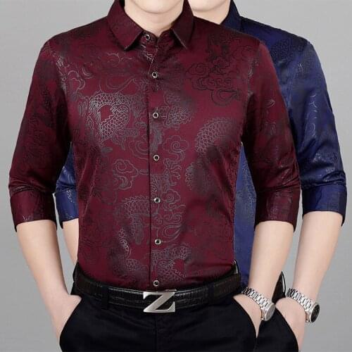 Chinese style creative 3d dragon clouds print long sleeve shirt Autumn 2018 New quality silk cotton luxury thin shirt men M-XXXL