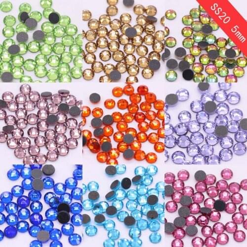 1440p ss20 5mm Round color glass stone Flatback Iron On Hot fix crystal Rhinestone For DIY Wedding dress jewelry making bead