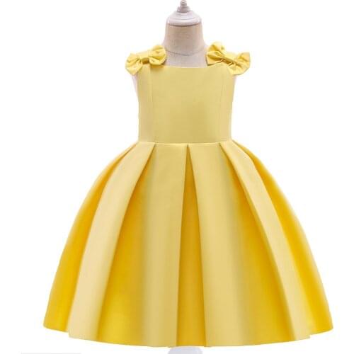 Girls Dress Kids Princess Satin Yellow A-Line Girls Dress Party Costume Simple Short Baby Girls Dresses 4-10Y
