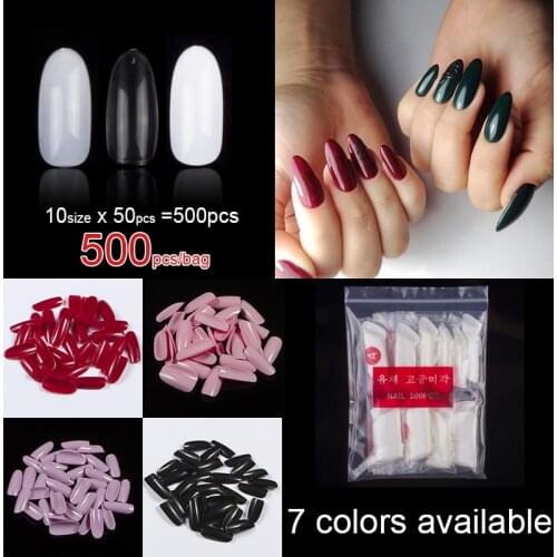 TKGOES 250 Pieces Same Size, 500 Pieces 10 Sizes Acrylic Oval Nail Tips False Nails Clear Full Cover Fake Nail Art Tips French