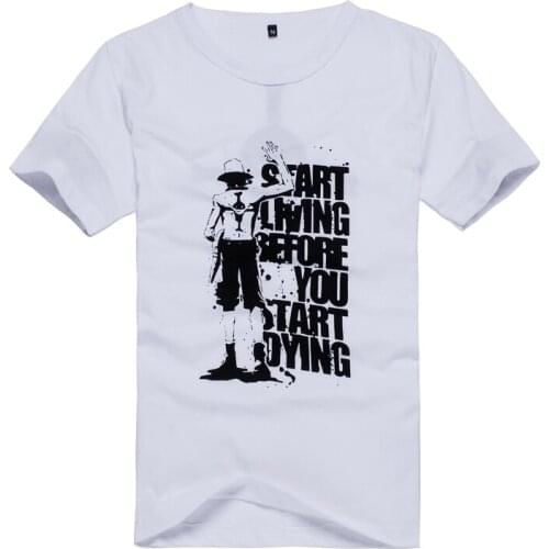 Portgas D Ace Printing Short Sleeves Top Unisex Daily T Shirt Anime Tee 100% Cotton Anime Cosplay Tee White Top