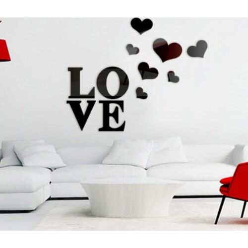 1 Set DIY Love Letter Heart Pattern Background Background Mirror Crystal Wall Decoration Home Decoration