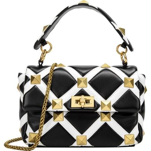 Vintage Rivet Designer Crossbody Bag For Women 2021 Shoulder Bags Female Quality Leather Handbag Golden Lock Handbags Lady Purse