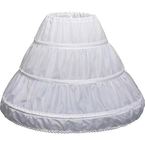 Child Flower Girls Long Petticoat Drawstring Waistband Ruffles Pleated Trimming 3 Hoops Kids Princess Crinoline Tutu Underskirt
