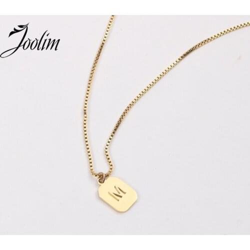 Joolim Jewelry PVD Gold Finish Entry Lux Letter M Rectangle Pendant Necklace Stylish Stainless Steel Necklace