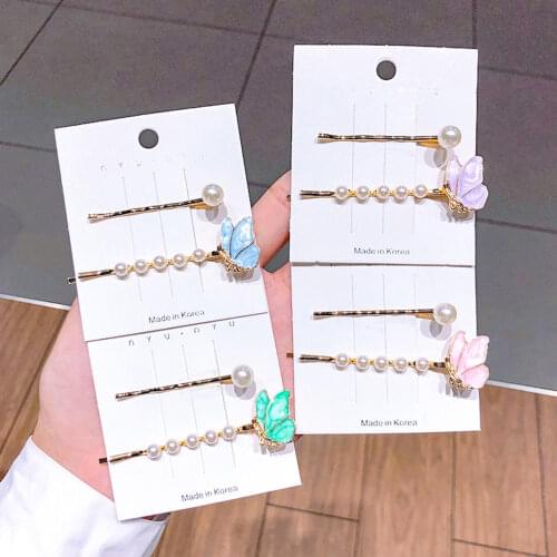 2pcs/set New Women Girls Cute Beautiful Butterfly Pearls Barrettes Sweet Hair Ornament Clips Hairpins Fashion Hair Accessories