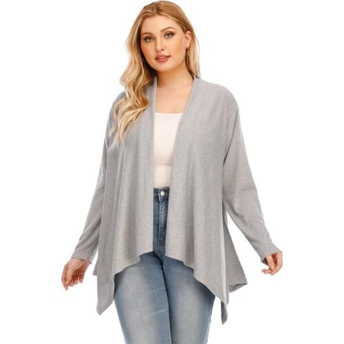 H80&S90 Women Plus Size Irregular Knitted Sweater Cardigan Ladies' Long Sleeve Casual Open Stitch Outwear Tops Female Coat