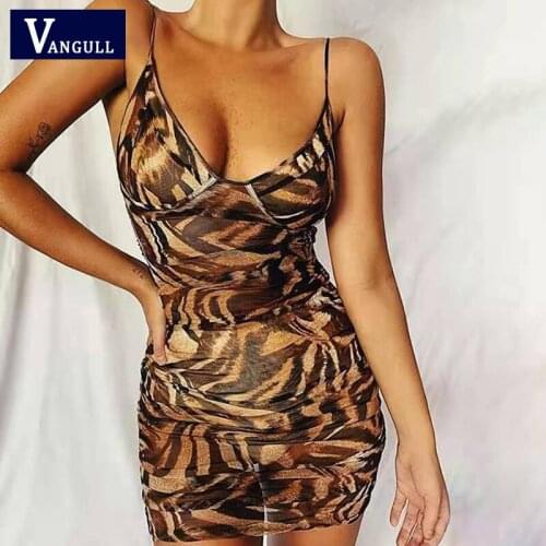 Vangull V-neck fashion street style temperament slim printed dress Spring and Summer new 2020 women sexy backless slim dress