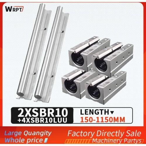 2PCS SBR10 guide rail bracket cylindrical linear sliding bearing slide rail 4PCS extended slider set length = 150MM-1150MM