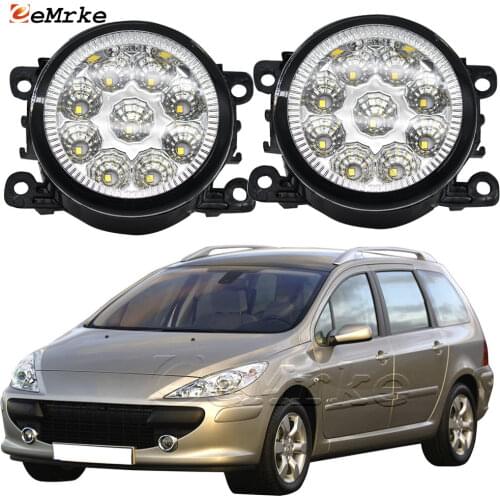 2PCS Car Styling 9-Pieces LED Fog Light Lamp for Peugeot 307 3D 5D CC SW Cross 307 2005-2015 H11 12V Halogen Fog Lights DRL