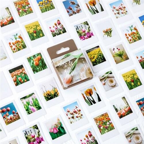 Tulip Sticky Stickers Color Paper Decoracion Scrapbooking Office Stationery School Supplies Sticker Flakes 46PCS