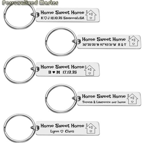 Personalized Master Customized Date Key Ring Home Sweet Home Keychain Stainless Steel Home Key Chains Couple Family Keychains