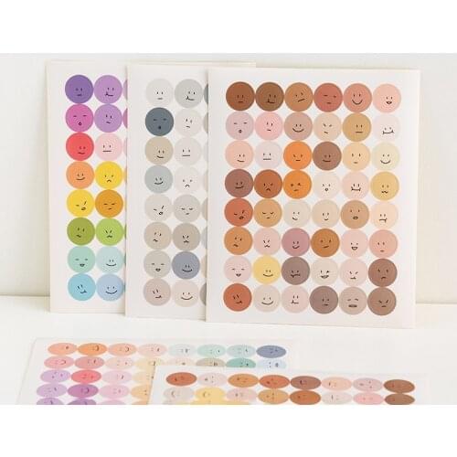 Ins Expression Decorative Sticker Round Smiling Face Colorful Morandi Diy Labels Paster Card notebook Seal Sticker Stationery