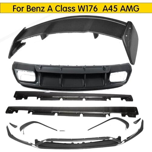 For Mercedes Benz W176 A45 AMG Front & Rear Bumper Diffuser Lip Spoiler Side Skirt Splitter Body Kit Carbon Fiber