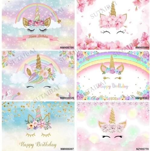 Birthday Party Photography Backgrounds Rainbow Flower Gold Dots Unicorn Backdrops Baby Shower Child Photozone for Photo Studio
