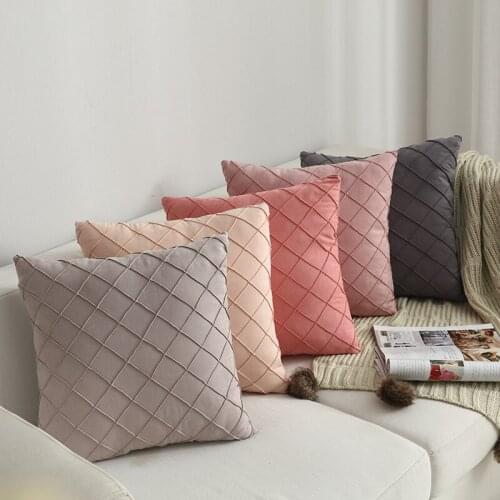 Ins Nordic Suede Plaid Car Cushion Bedside Pillow Pillowcase Home Furnishing Outside Pillow Covers