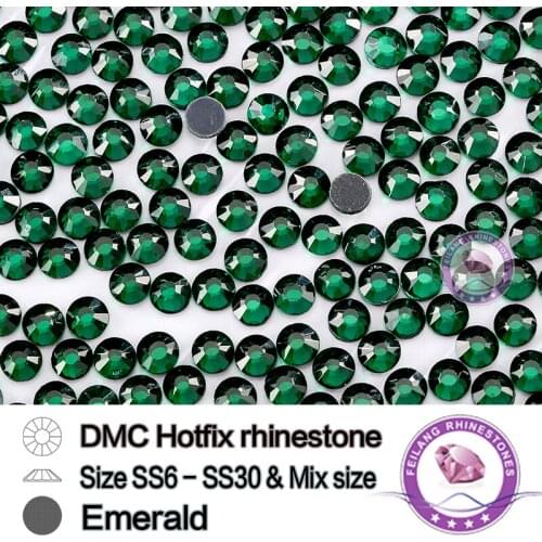 SS6 SS10 SS16 SS20 SS30 Emerald DMC Hotfix Rhinestone Flatback Iron On Glass Strass for Clothing Decoration DIY Accessories