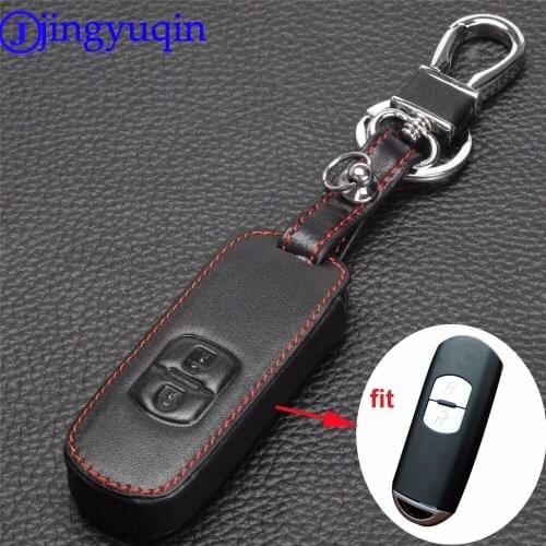 Jingyuqin Remote 2 Buttons Leather Car Key Fob Cover Case For Mazda 2 / 3/ 5/ 6 CX-3 CX-4 CX-5 CX-7 CX-9 Atenza Axela MX5
