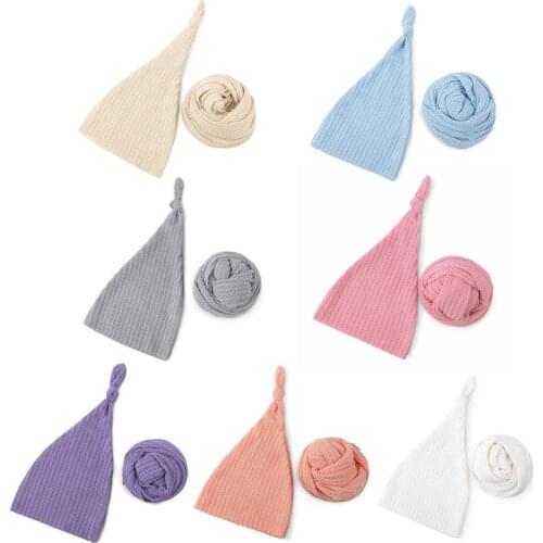 2 Pcs Baby Receiving Blanket Hat Set Soft Sleeping Swaddle Wrap Photography Prop P31B