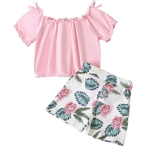 Toddler 1-6Y Baby Girls Kids Summer Clothes Set Two Piece Cotton Pink Top and Printing Skirt Clothing Sets Casual Girls Outfit