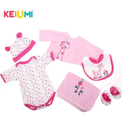 Powder Deer Set Baby Girl Clothes Set Suit For 22-23 Inch Reborn Dolls Baby Clothes Pink Six-piece Set Babies Clothes