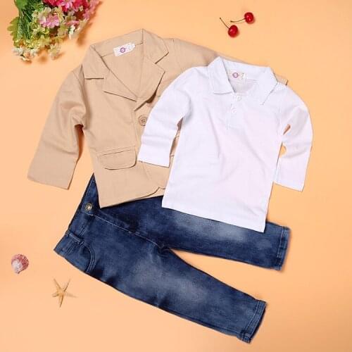 3 Piece Set of Autumn Clothing Fashion Boy Jacket T-shirt Top Jeans Childrens Suit Suit Childrens Casual Formal Clothes Sports