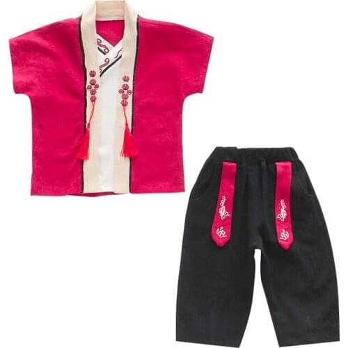 Boys Clothing Sets Happy New Year China Traditional Style Kids Long Sleeve T-shirts+ Black Pants 2pcs Suit Children Outfits