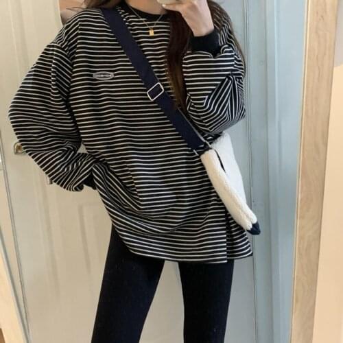 Korea Harajuku Basic Black Stripes Color Matching Long-Sleeved T-Shirt For Female Couples Goth Clothes Punk y2k Top Women Autumn