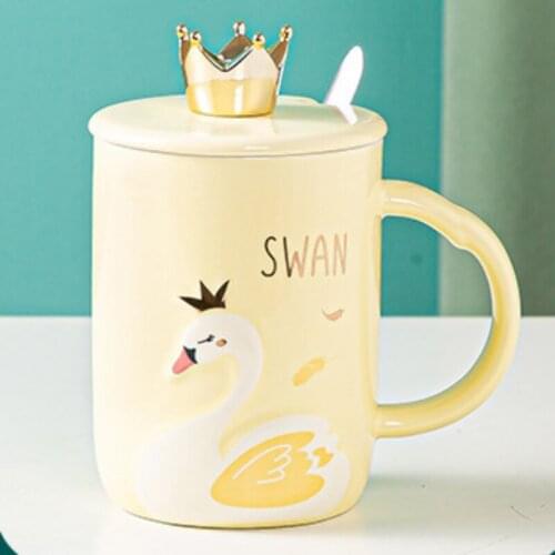 Girl Ceramic Cup 400ml Animal Japanese Style Creative Pink Crown Mug Cute Custom Coffee Cup Couple Water Cup with Lid Spoon Cup