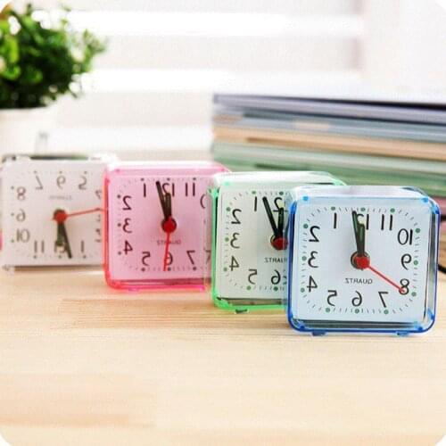 Small Square Compact Travel Bed Quartz Beep Clock Fashion Bedside Lamp Batteries Alarm 4 Colors Multi-function