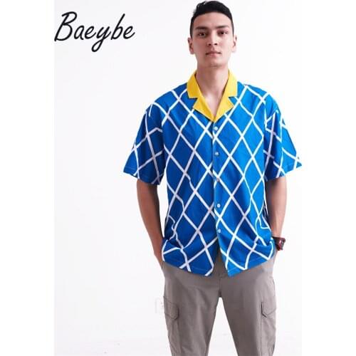 High Quality Blue Geometirc Anime Camisa Masculina Casual Hawaiian Mens Shirts Printed Dropshipping Wholesale Free Shipping