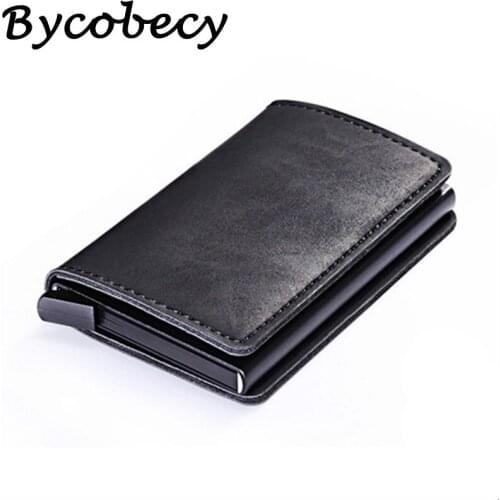 Bycobecy 2020 PU Leather Metal Single Box Credit Card Holder Card Case Women and Men RFID Wallets Vintage Business ID Holder