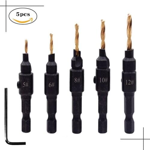 6Pcs Countersink Drill Woodworking Drill Bit Set Drilling Pilot Holes For Screw Sizes hand tool set #5 #6 #8 #10 #12