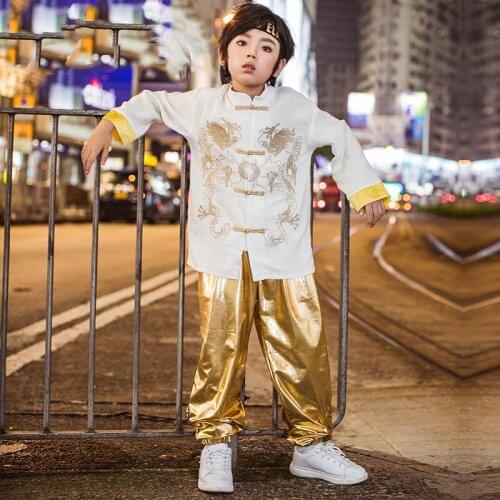 New Dance Wear Street Kids Tang Costume Long Sleeves Boys Hiphop Childrens Day Performance Stage Costumes For Kids BL2164
