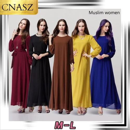 New Muslim Dress Islamic Turkey Long Sleeve Plus Size Womens Dubai Moroccan Bow Elegant Long Chiffon Dress Middle East Kimono