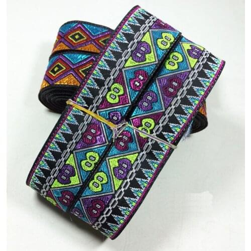 NEW listing 3.3cm 7-8M national wind embroidery ribbon DIY handmade accessories lace ribbon polyester woven jacquard ribbon trim