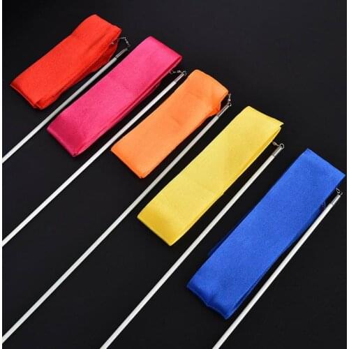 Wholesale 300pcs/lots Colors 4M Gym Dance Ribbon Stick Rhythmic Art Gymnastic Streamer Baton Twirling Rod