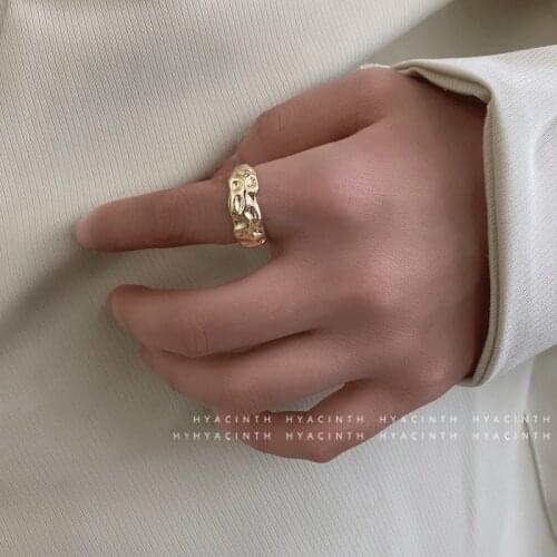 SRCOI Irregular Bump Open Ring Female Simple Fashion Hammered Geometric Adjust Finger Ring Cool Jewelry Friendship Gifts