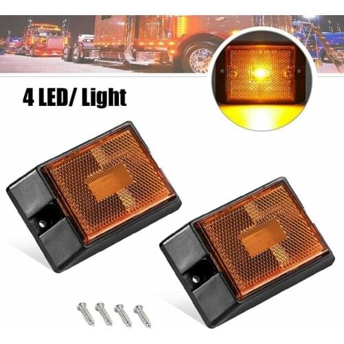 12V 4-LED Amber Side Marker Light Sealed Submersible LED Clearance Reflector Lamp for Truck Trailer Lorries Vehicle