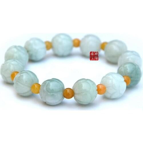 Drop Shipping Real Burma Jadeite Bracelet Lotus Flower Beads Stone Green Lotus Bracelet Bangle