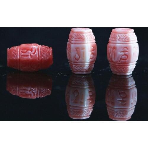 Pink artificial coral 8x13mm cylinder column drum carving flower faceted charming accessories beads 5pcs B912
