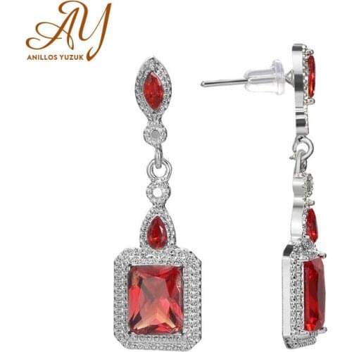 Anillos Yuzuk Silver 925 Jewelry Luxury Female Blue Squarel Drop Earring 925 Sterling Silver Earrings For Women Party Gifts