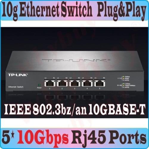 5* 10000Mbps RJ45 Ports 10GBASE-T Ethernet Switch 10 Gigabit Ethernet Network Switch IEEE 802.3an/bz/3ab/3x/1p 32K MAC Plug&Play