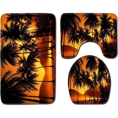 Toilet Seat Cover Bathroom Mat 3pcs Set Home Absorbent Doormat Washroom Decoration Carpet Plant Pattern 3D Flannel Rug Anti-Slip