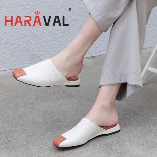 HARAVAL Women Slides Summer Office Lady White Flat With Elegant Shoes High Heels Female Footwear Fashion Women Shoes SolidB328