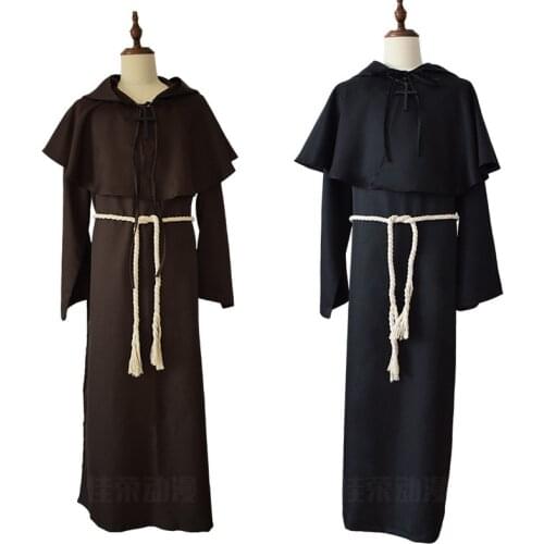 Medieval Monk Clergy Plauge Doctor Renaissance Costume Gown Robe For Adult Men Priest Hood Dress Cowl Cape Halloween Outfit