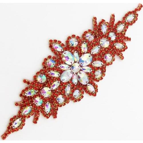 Cusack Crystal Rhinestones Applique for Wedding Dress Sash Costumes Trimming Iron on 7 Colors Red Black Gold Silver Purple