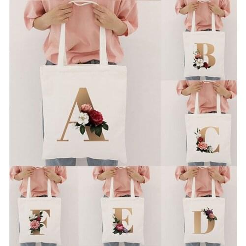 Women Canvas Shoulder Bags Ladies Casual Letter Flower Printed Totes Book Bags Travel Handbags Female Shopping Bags Eco Reusable